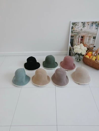 韓國 UNI 度假素色編織雛菊綁繩漁夫帽8