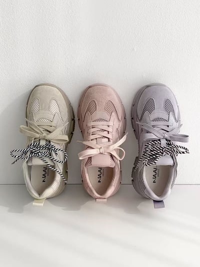 韓國 NAA 真皮撞色雙繩老爹運動休閒女鞋2