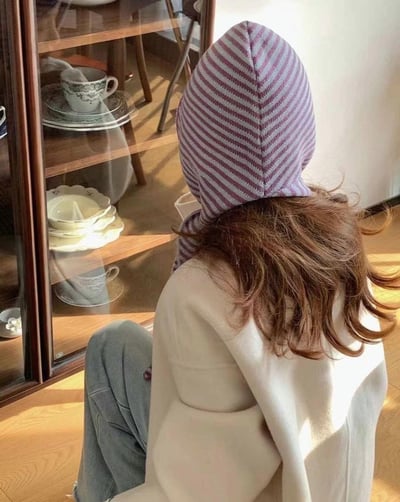 正韓EBA連帽條紋針織小圍巾7