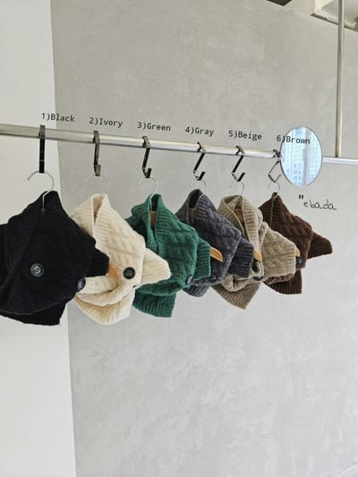 正韓EBA純色麻花鈕扣圍脖 ( 15%羊毛 )18