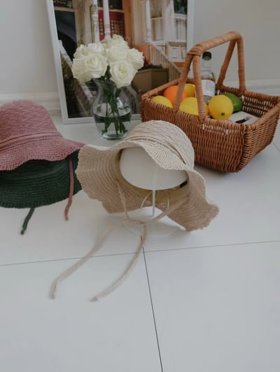 韓國 UNI 初夏素色編織綁繩圓形漁夫帽2