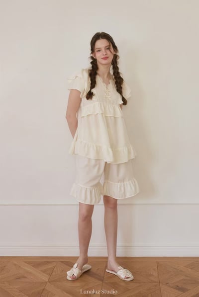 韓國 LUNA 法式浪漫荷葉短褲套裝睡衣6