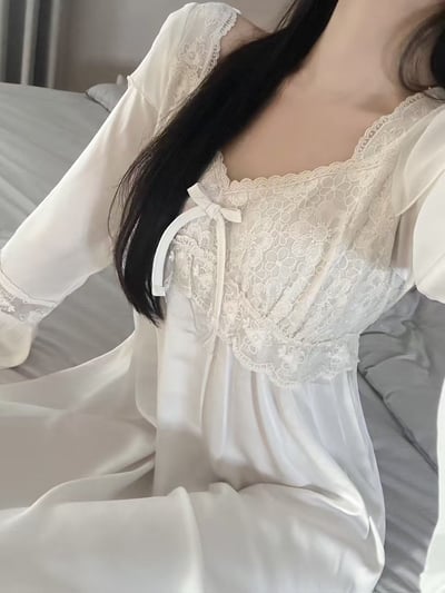 韓國 LUNA 法式奶油拼接公主袖洋裝睡衣1