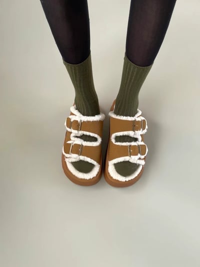 韓國PLA 泰迪勃肯絨毛增高拖鞋2