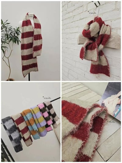 正韓EBA多巴胺撞色條紋圍巾12