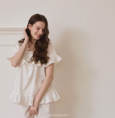 韓國 LUNA 歐式典雅荷葉兩件式短褲套裝睡衣7