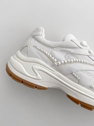 韓國 NAA 真皮珍珠蝴蝶結運動休閒老爹女鞋9