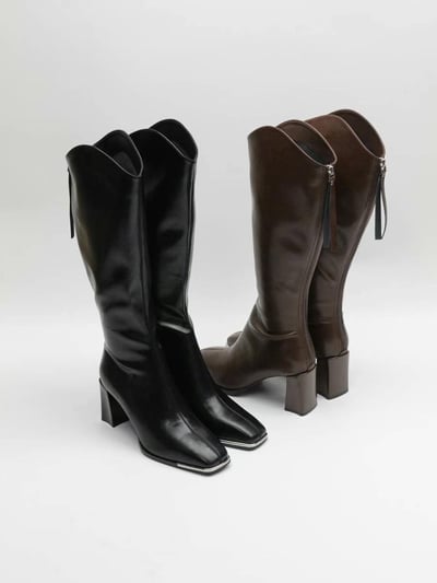 韓國PLA少見馬蹄金屬U口膝下高跟長靴8