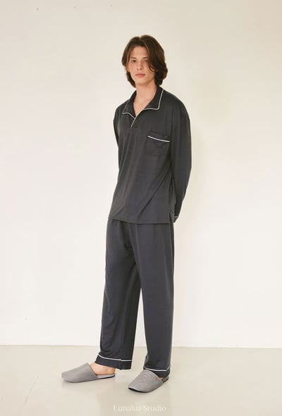 韓國 LUNA 韓系簡約男生長袖情侶套裝睡衣8