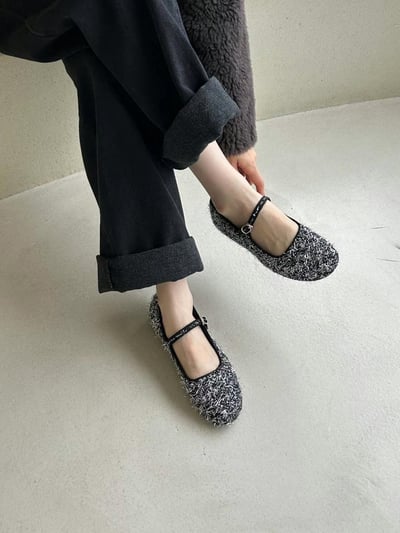 韓國ELF皮草低跟淑女百搭娃娃鞋3