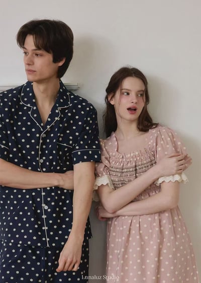 韓國 LUNA 法式點點公主袖男女情侶睡衣2