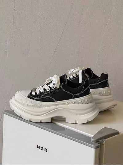 韓國 AL 6.5CM 弧刀熊貓厚底板鞋 (男女)14