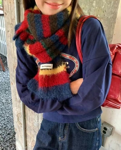 正韓EBA學院風撞色條紋圍巾 ( 8%羊毛 )8