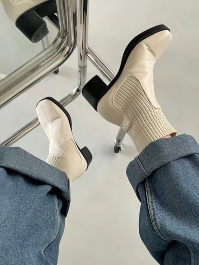 韓國PLA激瘦低跟皮革襪短靴3