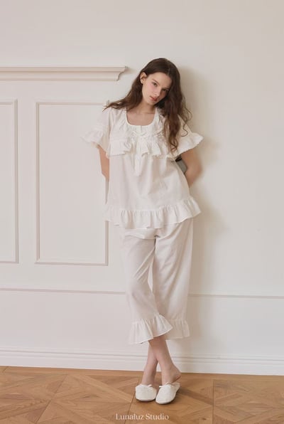 韓國 LUNA 歐式典雅荷葉兩件式短褲套裝睡衣4