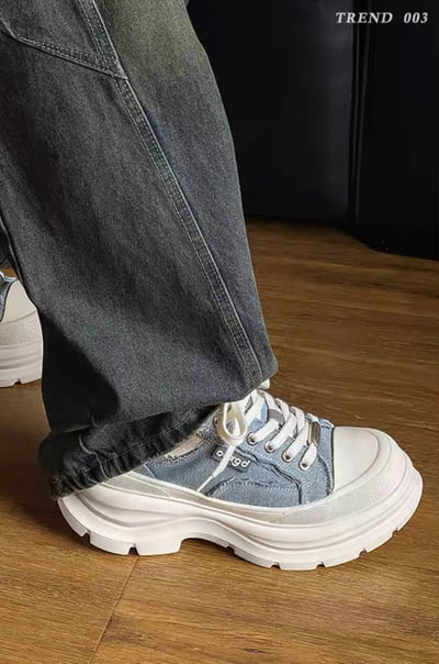 韓國 AL 六公分弧刀牛仔單寧厚底板鞋 (男女)8