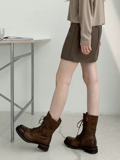 正韓NAA方頭拉鍊復古牛仔靴6