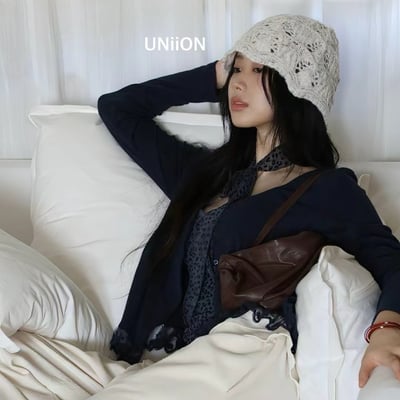 韓國UNI法式復古鈴鐺繡花鐘型帽1