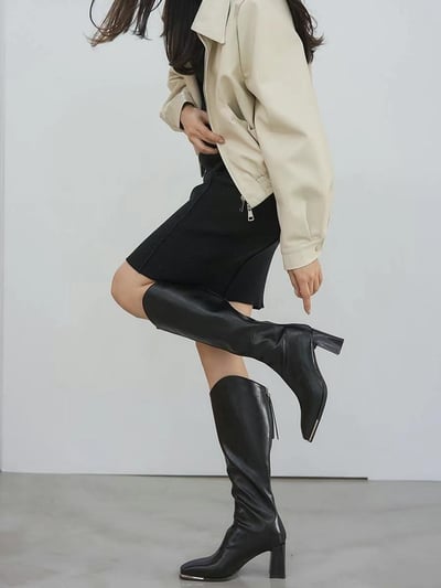 韓國PLA少見馬蹄金屬U口膝下高跟長靴4