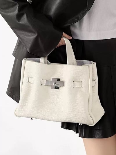 韓國TRO 高級牛皮荔枝軟皮鉑金手提側背包3