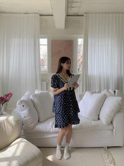 韓國 LUNA 法式浪漫碎花蕾絲長裙套裝睡衣1