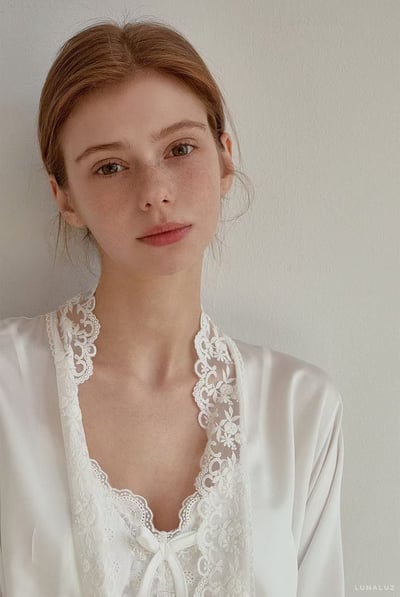 韓國 LUNA 法式清透絲柔蕾絲長裙洋裝外套兩件式睡衣8