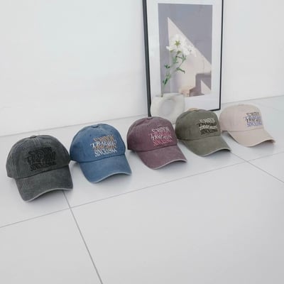 韓國UNI復古丹寧刷舊峽谷字母棒球帽7