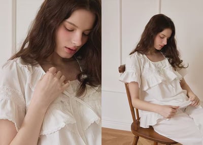 韓國 LUNA 歐式典雅荷葉兩件式短褲套裝睡衣8