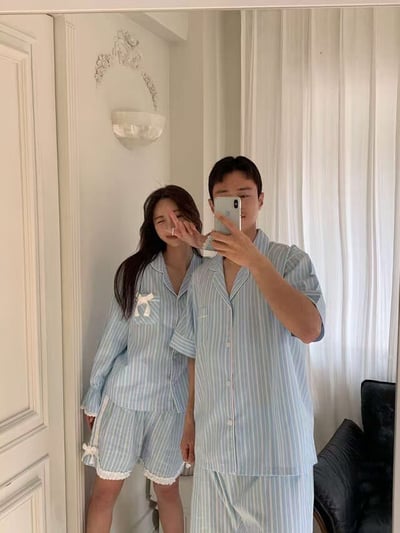 韓國 LUNA 法式直紋蝴蝶結蕾絲短褲睡衣套裝4