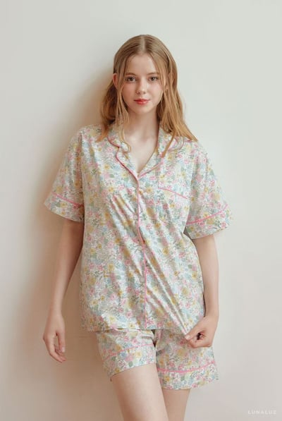 韓國 LUNA 歐風小清新碎花兩件式短褲睡衣5