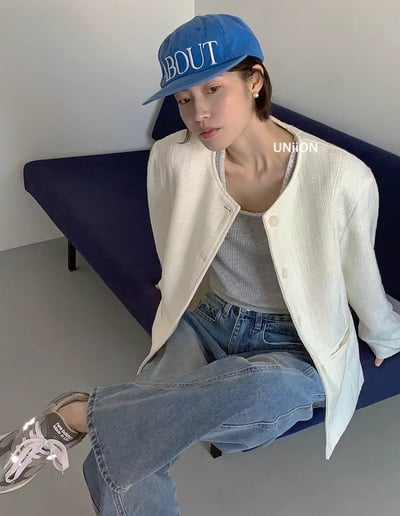 韓國UNI中性AB丹寧寬舌五分割帽2