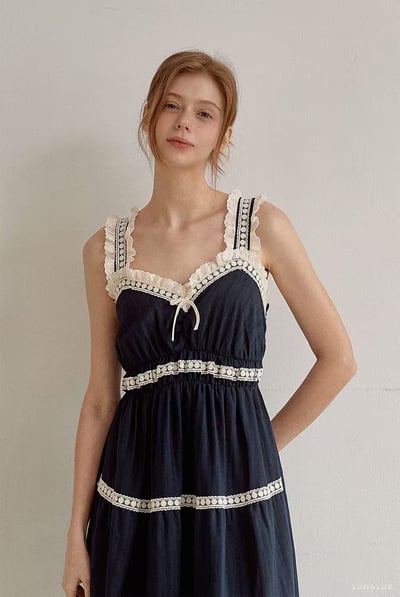 韓國 LUNA 法式花邊蛋糕長裙睡衣4