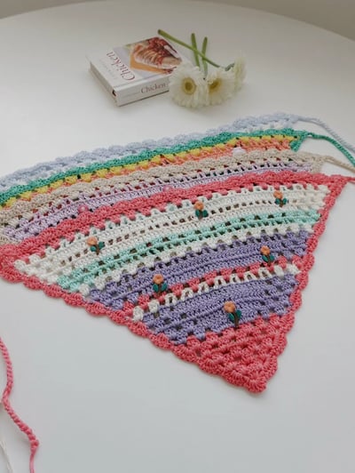 韓國 UNI 糖果手果編織小花頭巾絲巾8