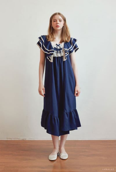 韓國 LUNA 歐風浪漫蛋糕荷葉魚尾長裙洋裝睡衣5