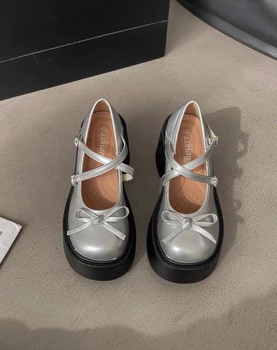 韓國 AL 夢幻蝴蝶結粗跟娃娃鞋11