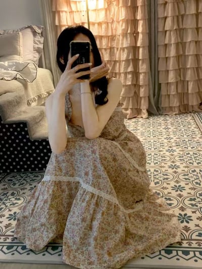 韓國 LUNA 法式復刻浪漫碎花長裙洋裝睡衣1