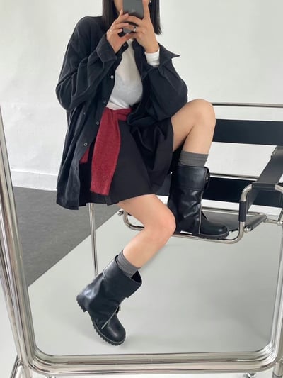 韓國PLA時髦下開V鏈短筒褲靴7