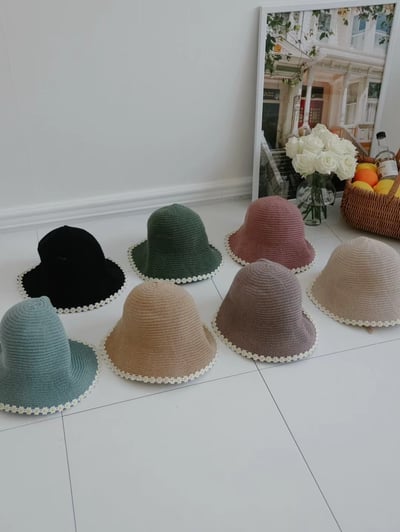 韓國 UNI 度假素色編織雛菊綁繩漁夫帽7