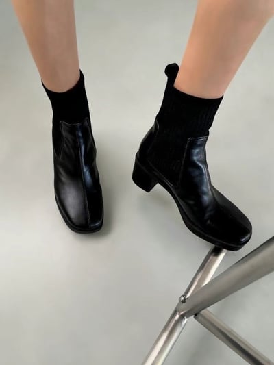 韓國PLA激瘦低跟皮革襪短靴8