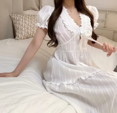 韓國 LUNA 法式玫瑰公主蛋糕長裙洋裝睡衣4