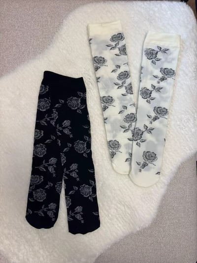 韓國 UNI 韓系個性玫瑰長筒長襪7