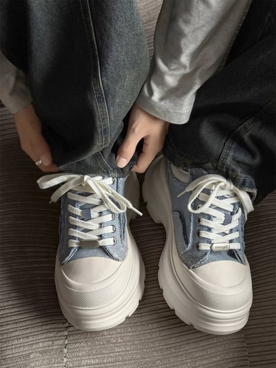 韓國 AL 六公分弧刀牛仔單寧厚底板鞋 (男女)15