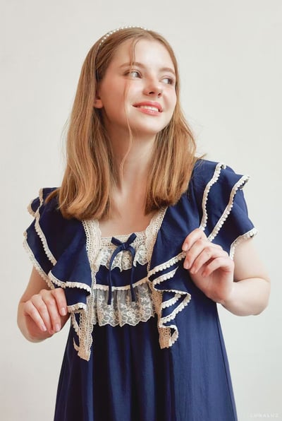 韓國 LUNA 歐風浪漫蛋糕荷葉魚尾長裙洋裝睡衣3