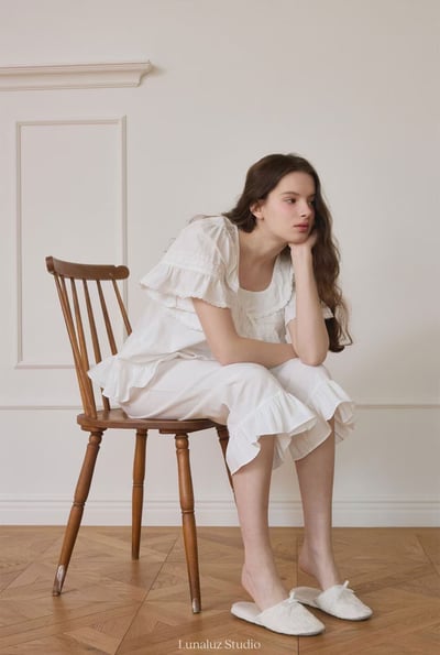 韓國 LUNA 歐式典雅荷葉兩件式短褲套裝睡衣3