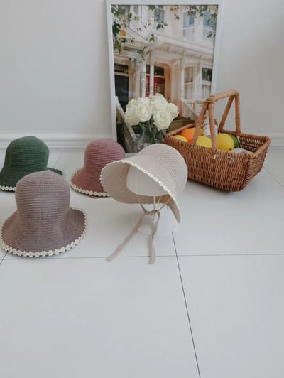 韓國 UNI 度假素色編織雛菊綁繩漁夫帽3