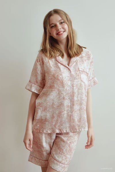 韓國 LUNA 歐風粉色復古莊園短褲套裝睡衣8