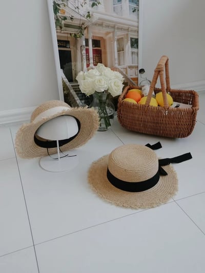 韓國 UNI 初夏蝴蝶結圓形帽平頂草帽5