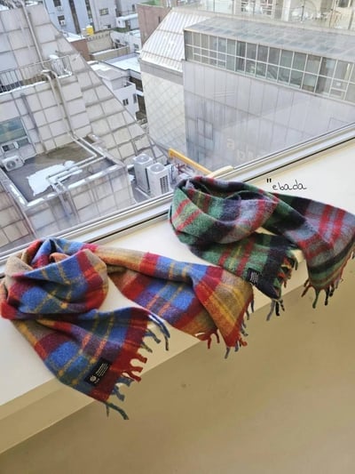 正韓EBA彩虹格子針織圍巾 ( 20%羊毛)16