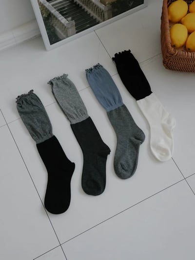 韓國 UNI 捲邊拚色長統襪5