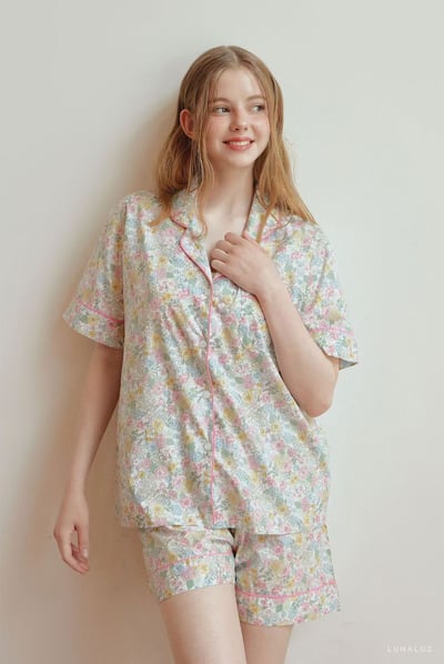 韓國 LUNA 歐風小清新碎花兩件式短褲睡衣1